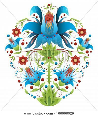 Folk embroidery with flowers - traditional ethnic pattern