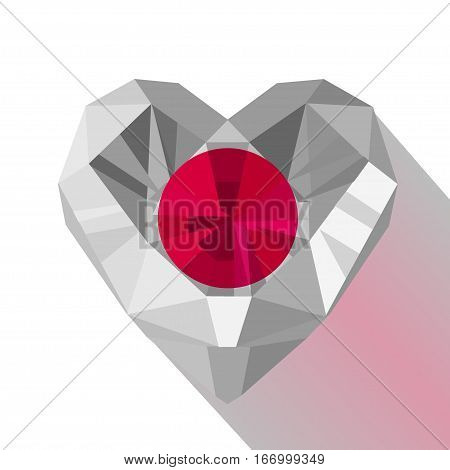 Crystal gem jewelry Japanese heart with the flag of State of Japan. Flat style logo symbol of love Japan. Foundation Day 11 February.