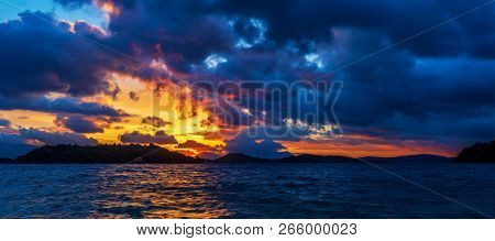 Sunrise on the bay of Nidri in Lefkas island Greece