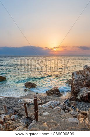 Piso Livadi beach on Paros Greece island at sunrise