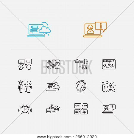 Online Learning Icons Set. Botany And Online Learning Icons With Informatics, Question With Answer A