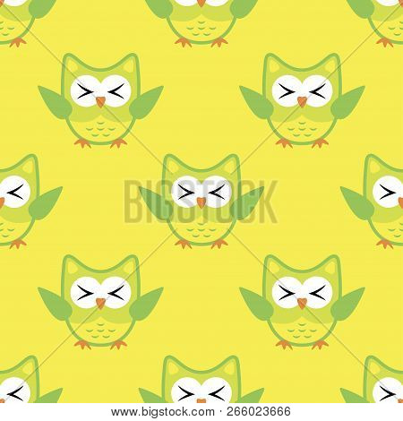 Owl Stylized Art Seemless Pattern Yellow Green Colors