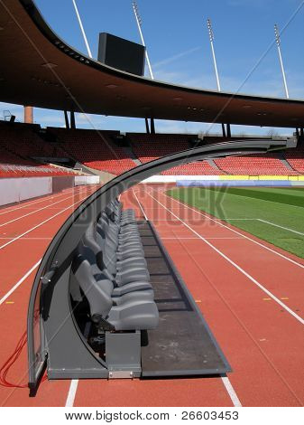 Bænk på Letzigrund Stadion i Zürich--site af Euro 2008