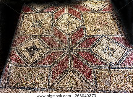 Ancient Mosaic Floor Design Stoa Attalos Agora Market Place Greece. Agora Founded 6th Century Bc. St