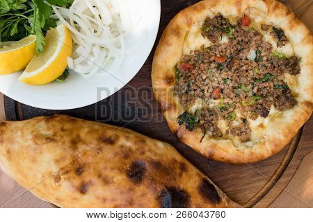 Turkish Bafra Pide With Minced Meat Kavurma
