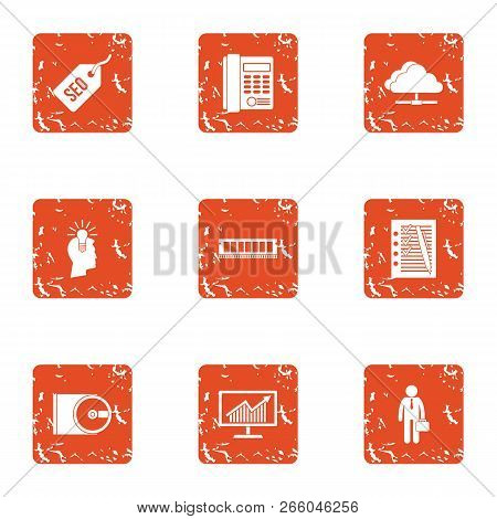 Watchword Icons Set. Grunge Set Of 9 Watchword Icons For Web Isolated On White Background