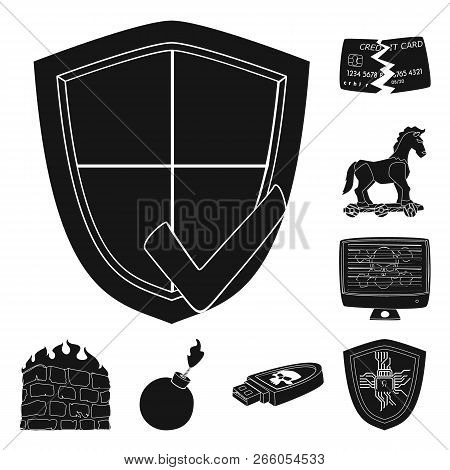 Vector Illustration Of Virus And Secure Symbol. Collection Of Virus And Cyber Stock Vector Illustrat