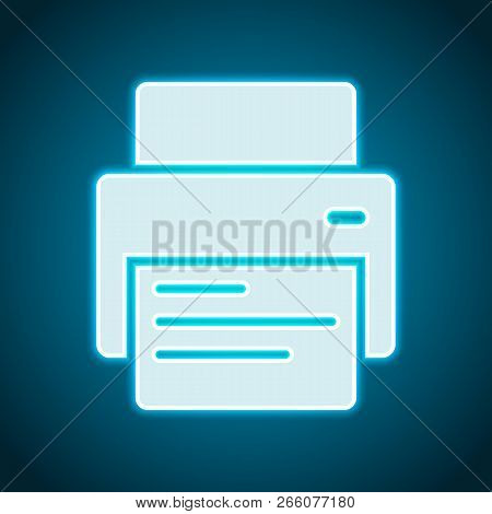 Printer And Paper. Neon Style. Light Decoration Icon. Bright Electric Symbol