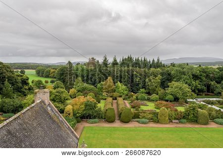 Banchory, Aberdeenshire, Scotland, September 2017: A View To The Gardens From One Of The Windows In 