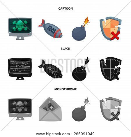 Isolated Object Of Virus And Secure Symbol. Set Of Virus And Cyber Vector Icon For Stock.