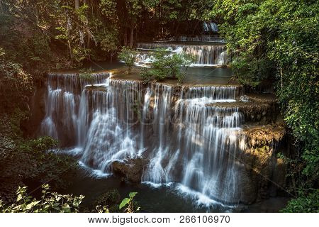 Huay Maekamin Waterfall Tier 4 (chatkaew) In Kanchanaburi, Thailand; Photo By Long Exposure With Slo
