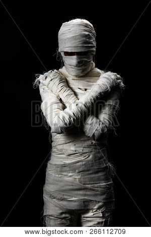 Studio Shot Portrait  Of Young Man In Costume  Dressed As A Halloween  Cosplay Of Scary Mummy Pose L