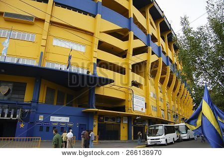 Buenos Aires, Argentina - April 4, 2009: Outside Architecture & Colors Of Boca Juniors Team Stadium 