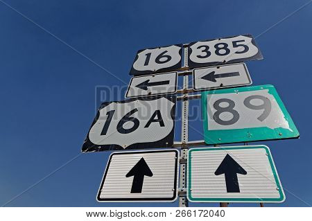 Custer, South Dakota, September 17, 2018 : Roadsign On Mount Rushmore Road In Custer Town, South Dak
