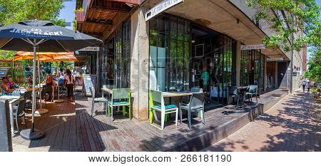 Johannesburg, South Africa, 19 October -2018: View Of Cafe In Fashionable Neighborhood.