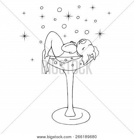 Glamorous Appetizing Pig Seductive Among The Bubbles In A Glass Of Champagne. Isolated Vector Freeha