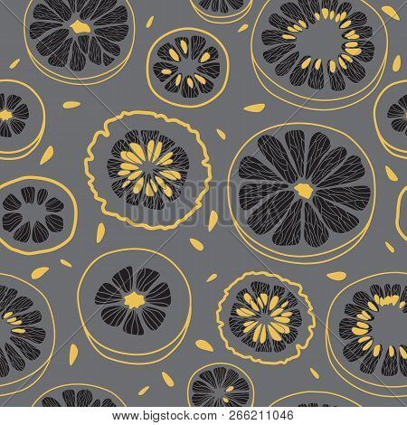 Citrus Graphic Seamless Pattern On Grey Background
