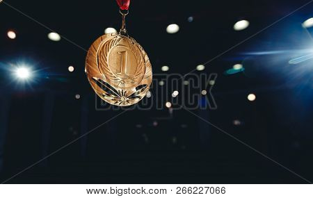 Sport Winner Gold Medal First Place In Competitions Dark Background
