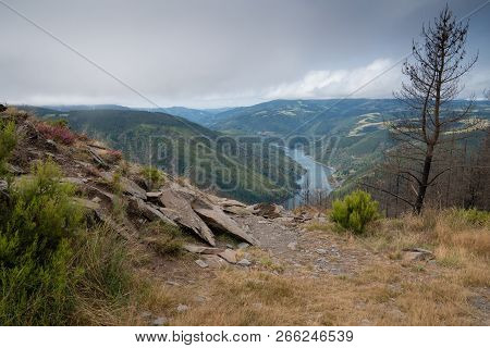 Water Reservoir Close To Grandas De Salime, Beautiful Landscape Along The Camino De Santiago Trail, 