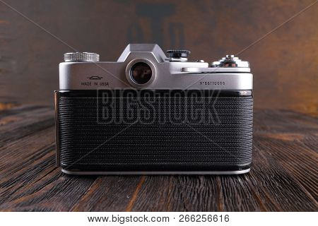 Moscow, Russia, April 20, 2017. The Old Soviet 35 Mm Slr Camera Zenit 3m, Released1968.