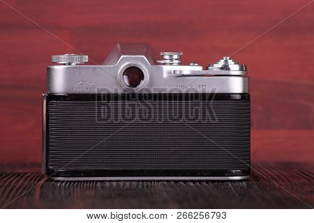 Moscow, Russia, April 20, 2017. The Old Soviet 35 Mm Slr Camera Zenit 3m, Released1966.