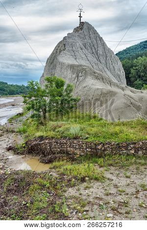 Natural Salt Formation In Lopatari, Buzau, Romania Against Cloudy Sky