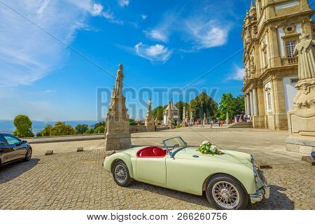 Tenoes, Portugal - August 12, 2017: Vintage Car For Marriage Cerimony At Sanctuary Of Bom Jesus Do M