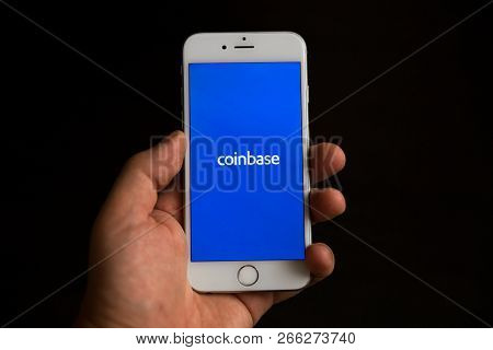 Tula, Russia - October 31, 2018:coinbase - Buy Bitcoin And More, Secure Wallet Mobile App On The Dis