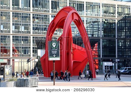 Paris, France - October 16, 2018: The Red Spider (araignee Rouge) Modern Art Sculpture By Alexander 