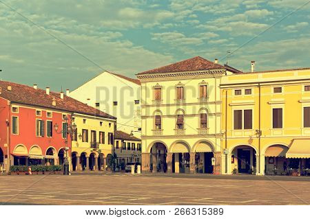 Montagnana, Italy August 6, 2018: Main Square Of The City.