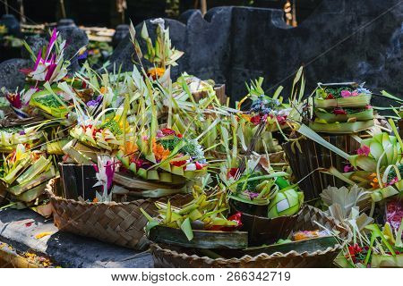 Offering To Hindu Gods In Bali Island Which Called Canang And Made From Leaves And Flowers