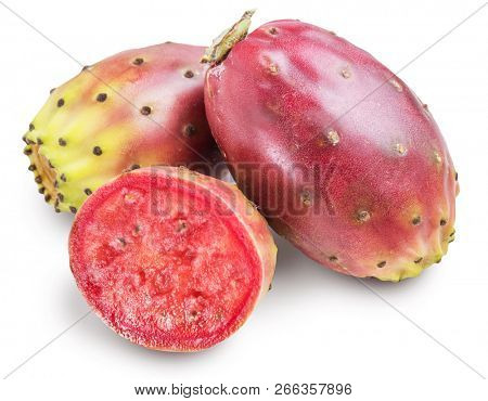 Prickly pears or opuntia fruits on white background. File contains clipping path.