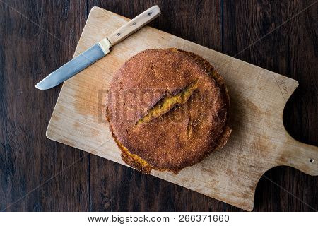 Turkish Cornbread / Misir Ekmegi On Wooden Surface.