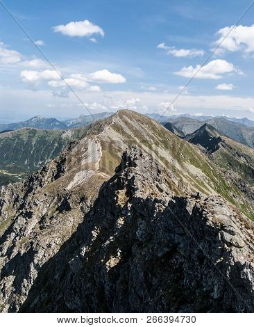 Spectaculra Tatra Mountains Panorama With Many Peaks From Hiking Trail Bellow Banikov Peak On Rohace