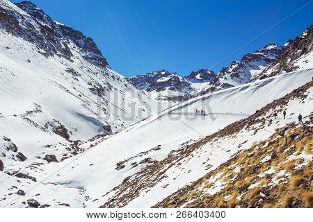 Refuge Toubkal Les Mouflons , Douar Aremd, Imlim, Morocco. Refuge Du Toubkal In Snow View From The T
