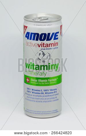 Pruszcz Gdanski, Poland - October 25, 2018: 4move Active Vitamin Drink. Lime And Lemon Drink With Vi