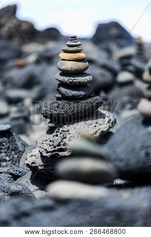 Concept Of Harmony And Balance. Rock Zen On A Background Of Rocks