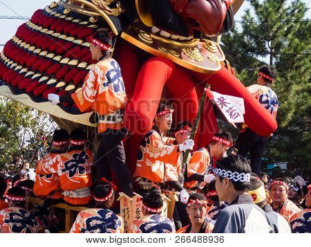 Karatsu, Japan - November 3, 2016: Otabisho Shinko Ceremony Is The Main Event Of Karatsu Kunchi Fest