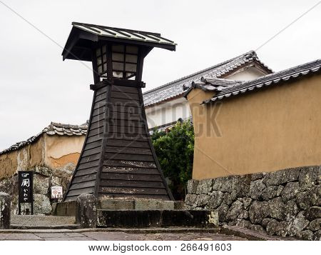 Kitsuki, Japan - October 31, 2016: Wooden Tower Lantern In Historic Castle Town Of Kitsuki, Oita Pre