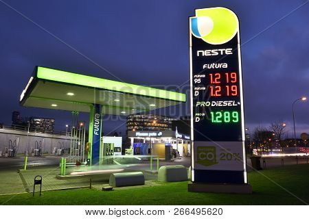 Vilnius, Lithuania - October 31: Neste Oil Logotype On A Neste Fuel Station On October 31, 2018 In V
