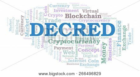 Decred Cryptocurrency Coin Word Cloud. Word Cloud Made With Text Only.