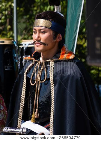 Gifu, Japan - October 4, 2015: Costumed Character Of Famous Warlord Oda Nobunaga During The 59th Ann