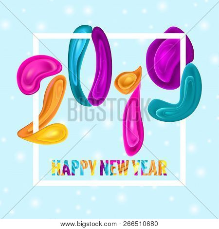 2019 New Ywar Colorful Kids Card Design With Abstarct Vector Shapes And Snowflakes