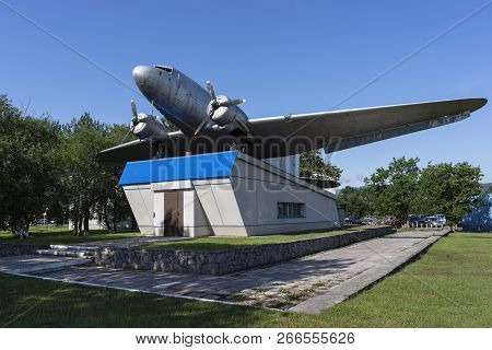 Kamchatka Peninsula, Russian Far East - Aug 6, 2018: Monument To Soviet Military Transport Aircraft 
