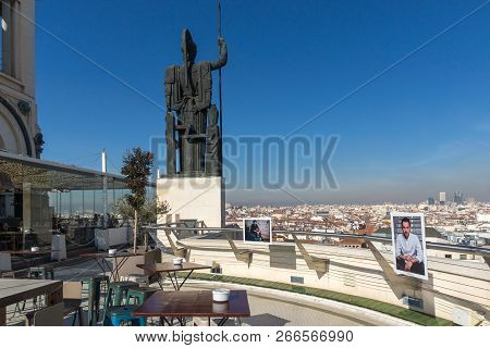 Madrid, Spain - January 24, 2018:  Amazing Panoramic View Of City Of Madrid From Circulo De Bellas A