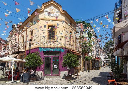 Kapana, Plovdiv, Bulgaria - July 5, 2018:  Street And Houses In District Kapana, City Of Plovdiv, Bu