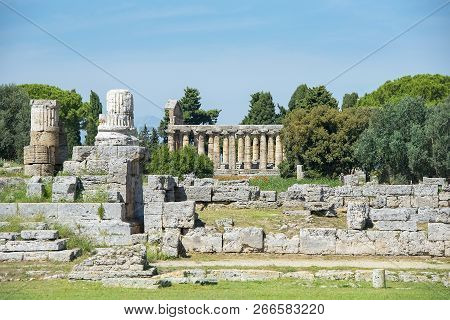 Ancient Greek Archeological Sites  In Poseidonia (paestum), Campania, Southern Italy