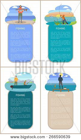 Fishing Sportsman Throwing Rod, Fisher Holding Big Predator Pike, Fisnman On Pier With Fish In Hands