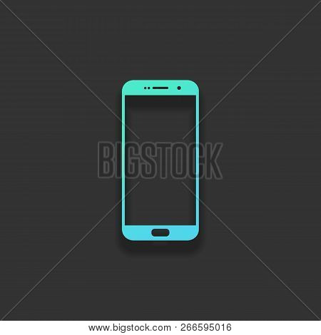 Sellphone Icon. Colorful Logo Concept With Soft Shadow On Dark Background. Icon Color Of Azure Ocean