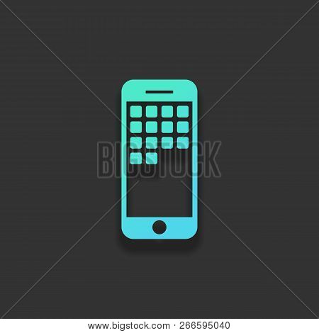 Sellphone Icon. Colorful Logo Concept With Soft Shadow On Dark Background. Icon Color Of Azure Ocean